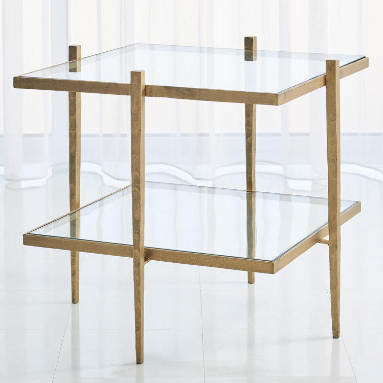 Antique Gold and Glass Rectangular End Table