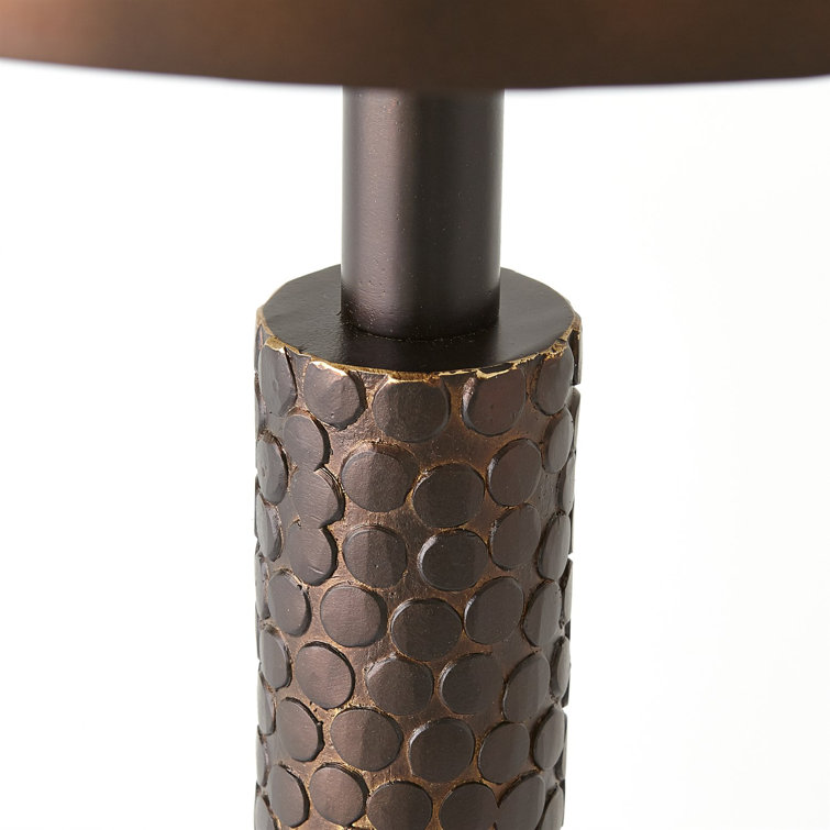 Antique Brass Pebble-Textured Round Martini Table with White Marble Top