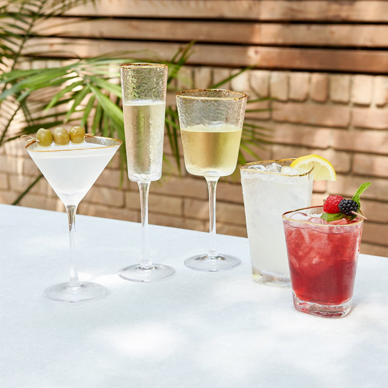 Clear Hammered Glass Set with Gold Rim, Round Shape