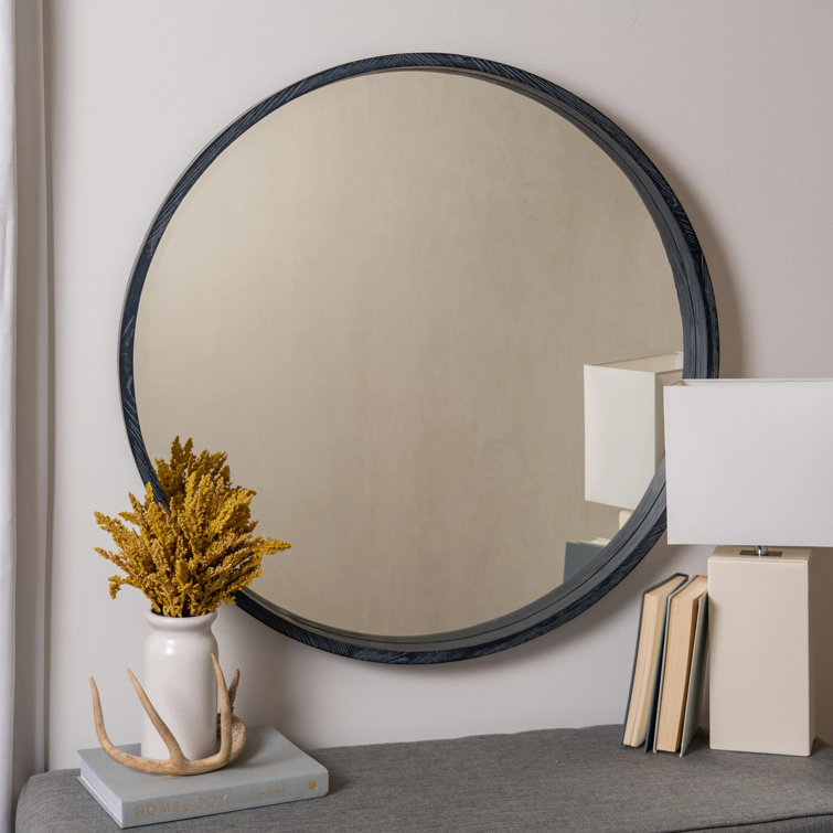 Aged Gray Round Wood Wall Mirror