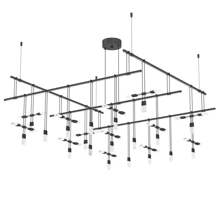 Elegant 48" Black Satin and Crystal LED Chandelier
