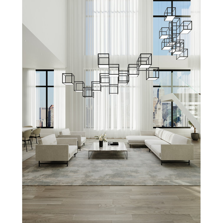 Cubix Sculptural LED Black Aluminum Rectangle Chandelier, 36.5"