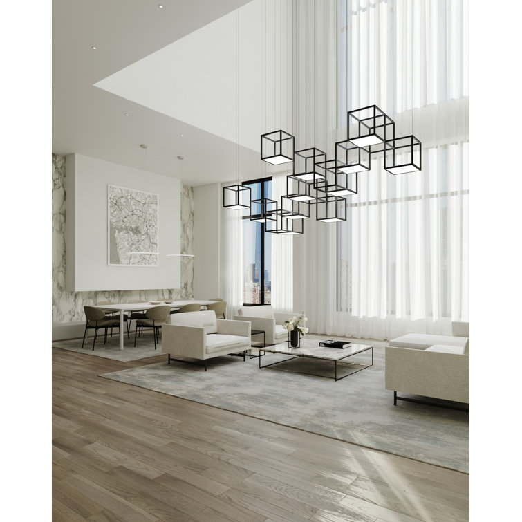 Cubix Sculptural LED Black Aluminum Rectangle Chandelier, 36.5"