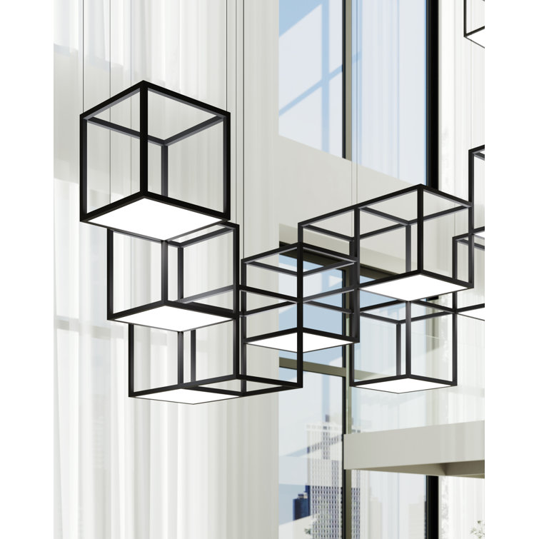 Cubix Sculptural LED Black Aluminum Rectangle Chandelier, 36.5"