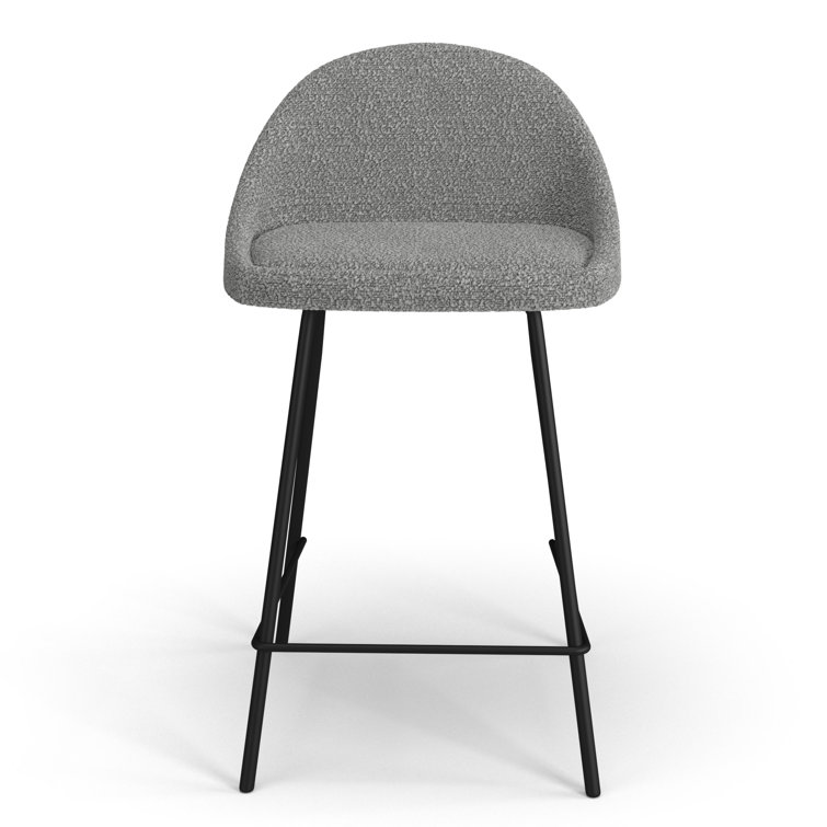 Gray Boucle Upholstered Counter Stool with Iron Legs, Set of 2