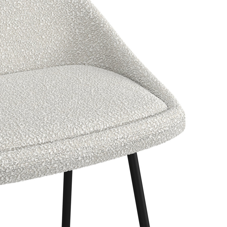 White Boucle Low Back Bar Stools with Iron Legs, Set of 2