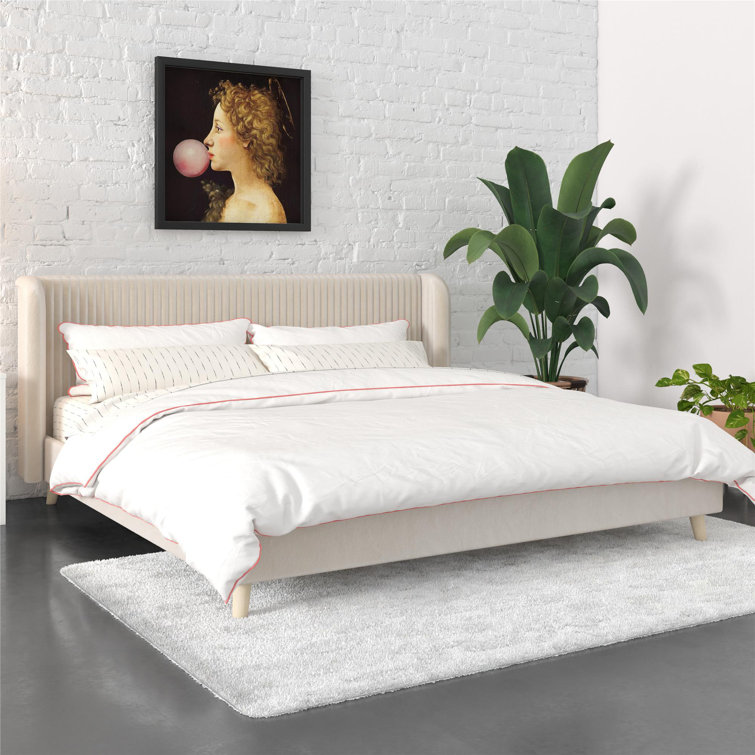 Holly King-Size Ivory Velvet Tufted Wingback Platform Bed