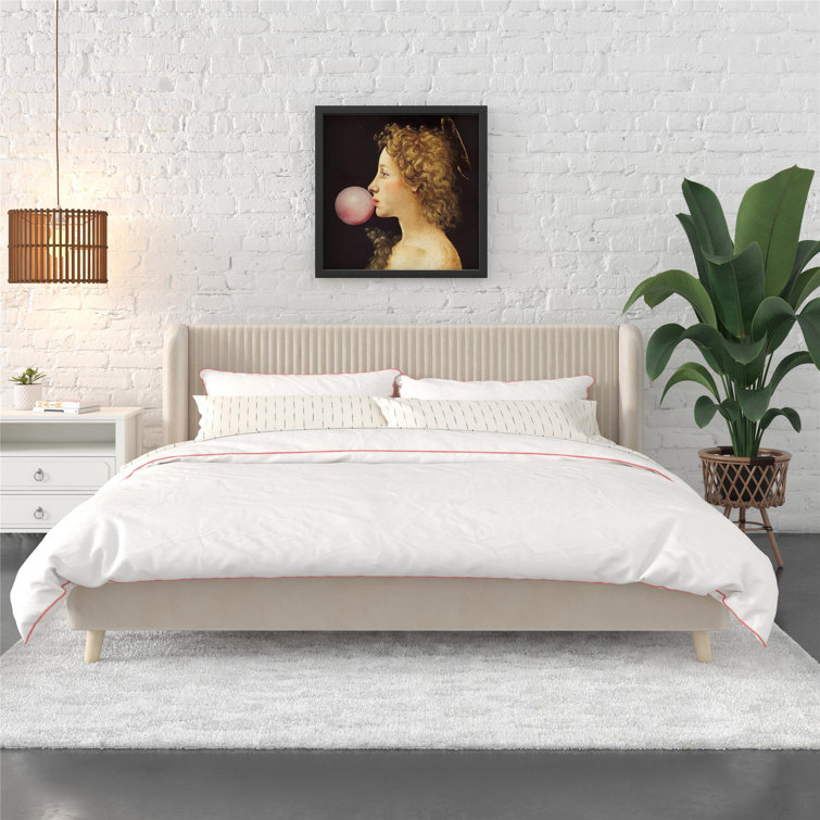 Holly King-Size Ivory Velvet Tufted Wingback Platform Bed