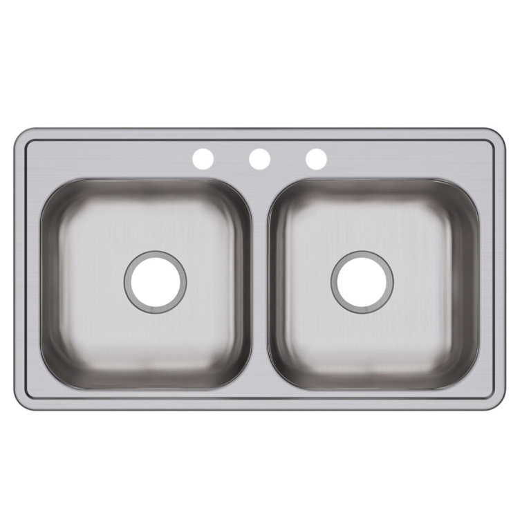 Elkay 33" Satin Stainless Steel Double Bowl Drop-In Sink
