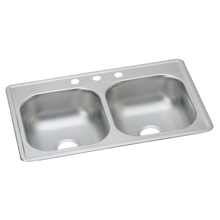 Elkay 33" Satin Stainless Steel Double Bowl Drop-In Sink