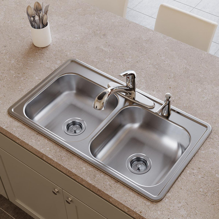 Elkay 33" Satin Stainless Steel Double Bowl Drop-In Sink