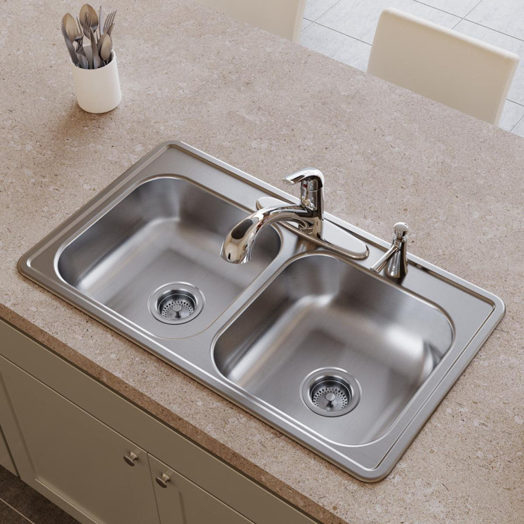 Dayton 33" Stainless Steel Double Bowl Drop-In Sink
