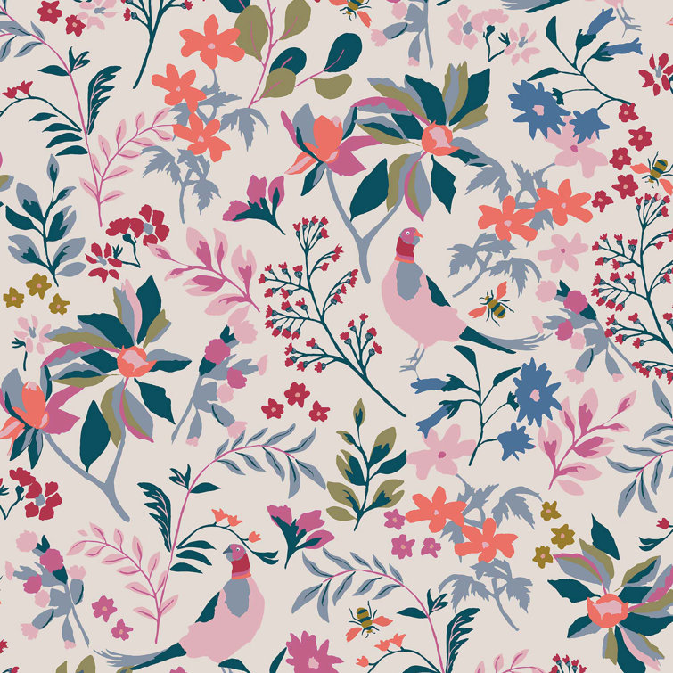 Floral Antique Crème Wallpaper with Birds and Bees Design