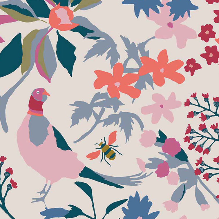 Floral Antique Crème Wallpaper with Birds and Bees Design