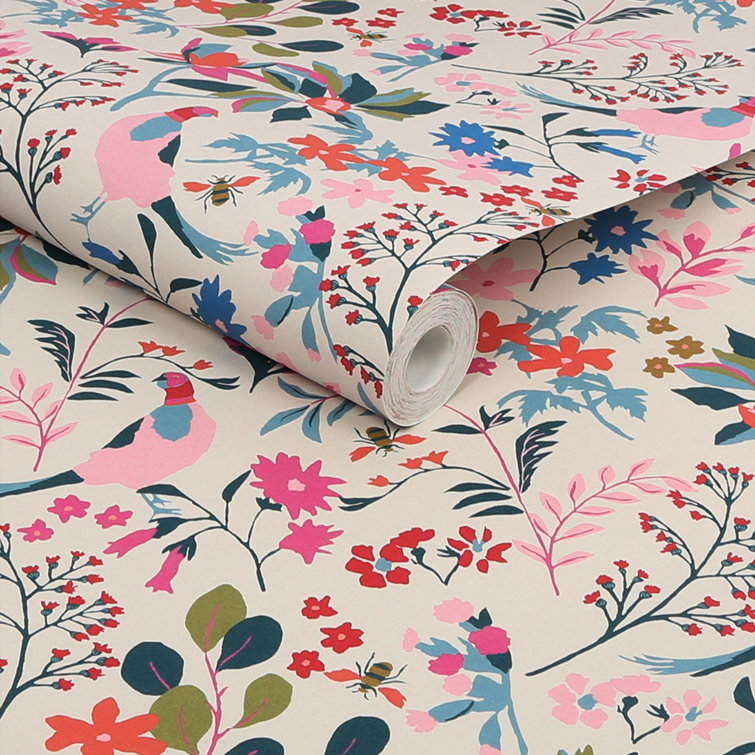 Floral Antique Crème Wallpaper with Birds and Bees Design