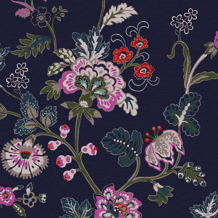 Royal Navy Floral Non-Woven Removable Wallpaper