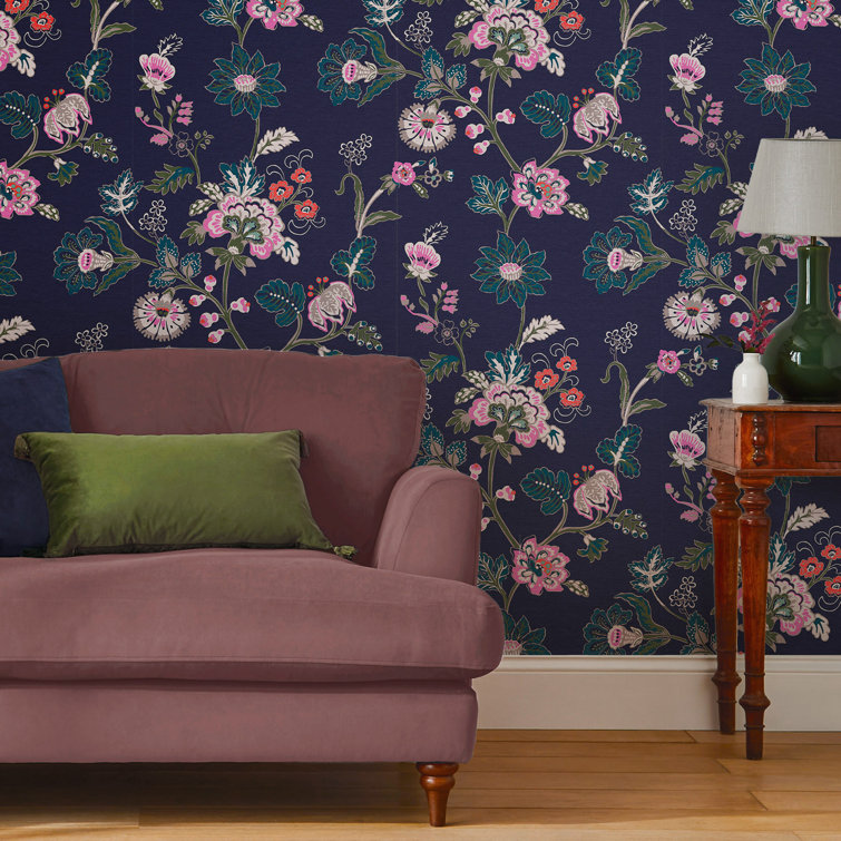 Royal Navy Floral Non-Woven Removable Wallpaper