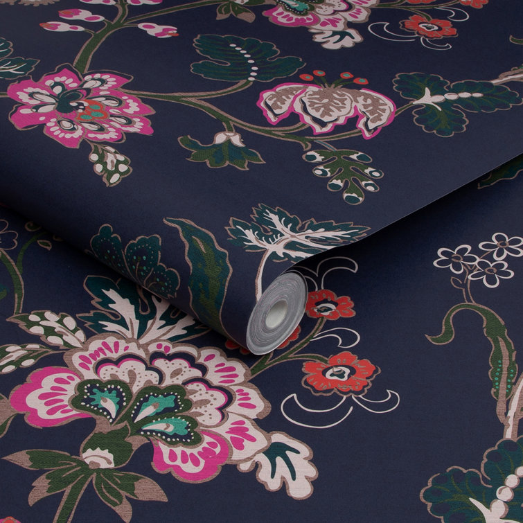 Royal Navy Floral Non-Woven Removable Wallpaper