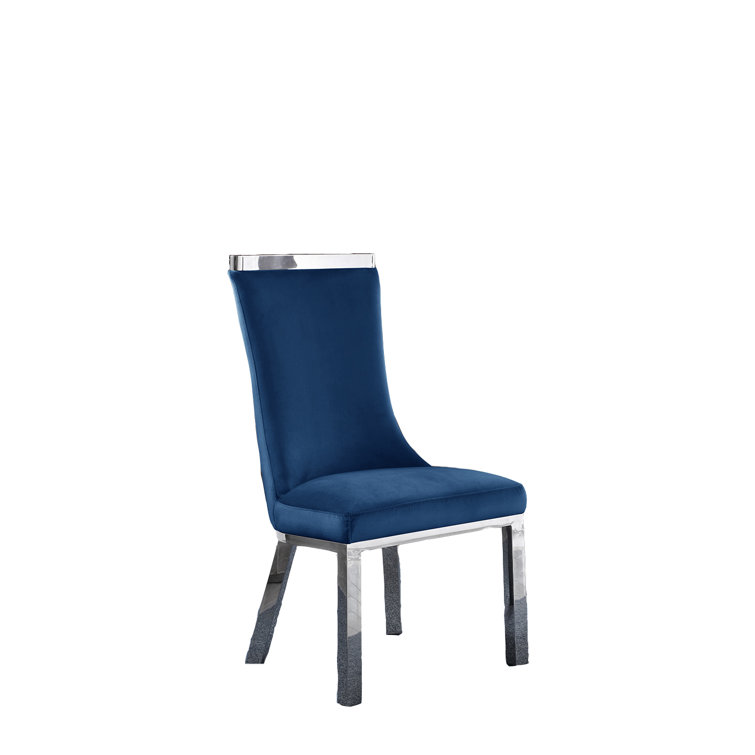 Navy Blue Velvet Upholstered Parsons Side Chair with Metal Legs