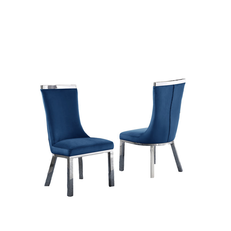 Navy Blue Velvet Upholstered Parsons Side Chair with Metal Legs