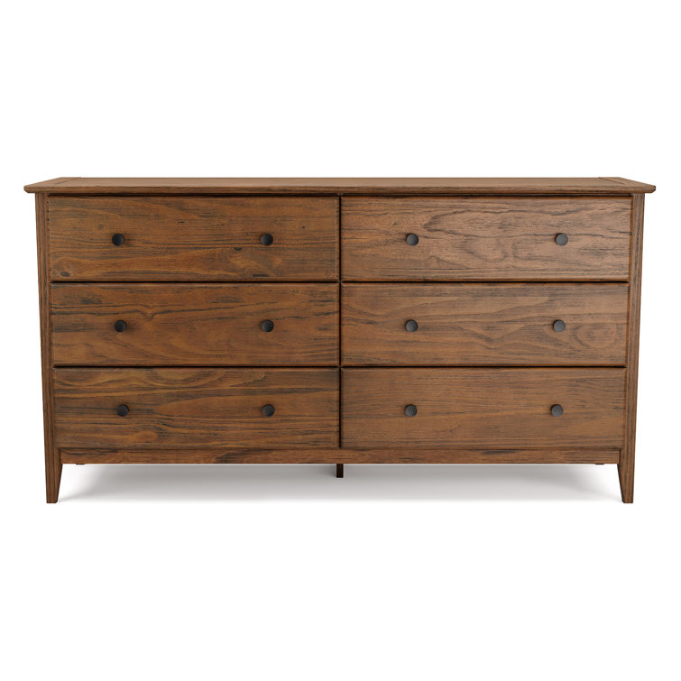 Brushed Walnut Coastal 6-Drawer Solid Wood Dresser
