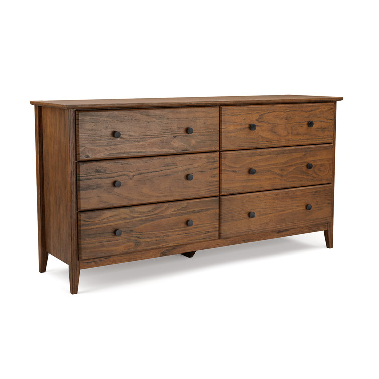 Brushed Walnut Coastal 6-Drawer Solid Wood Dresser