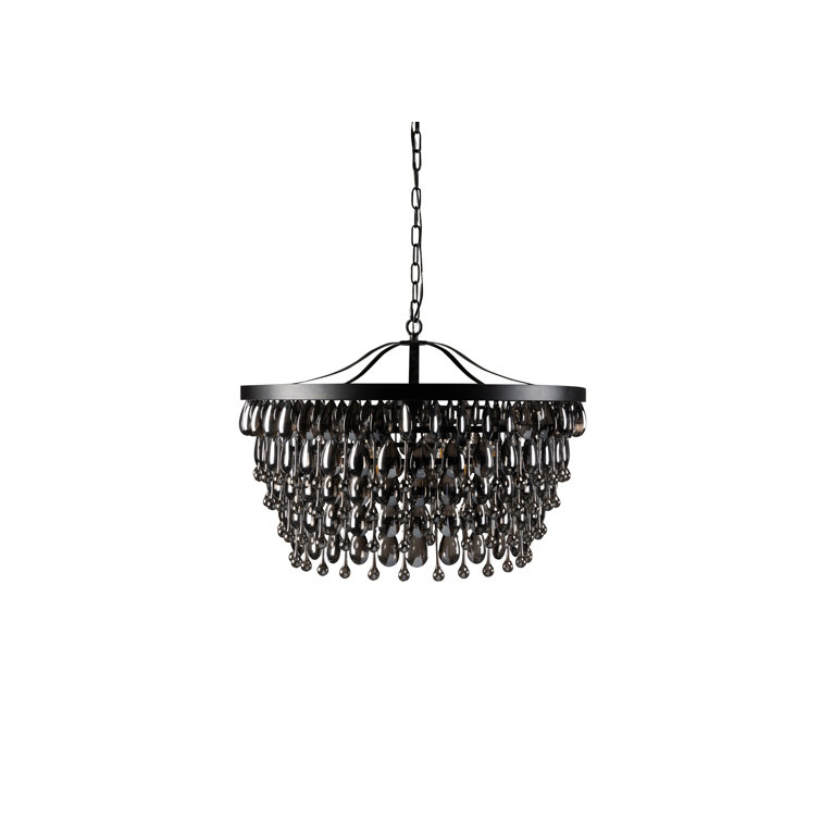 Black Iron and Crystal 7-Light Chandelier