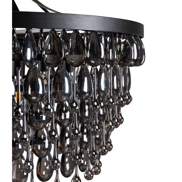 Black Iron and Crystal 7-Light Chandelier