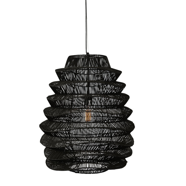 Barlow Black Rattan and Iron Pendant Light