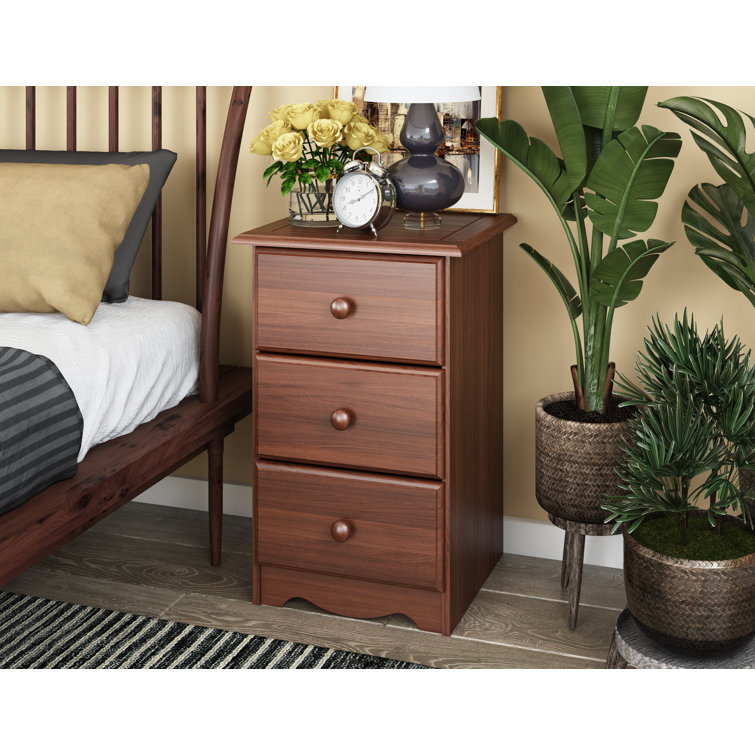 Mocha Solid Wood 3-Drawer Nightstand with Turned Knobs