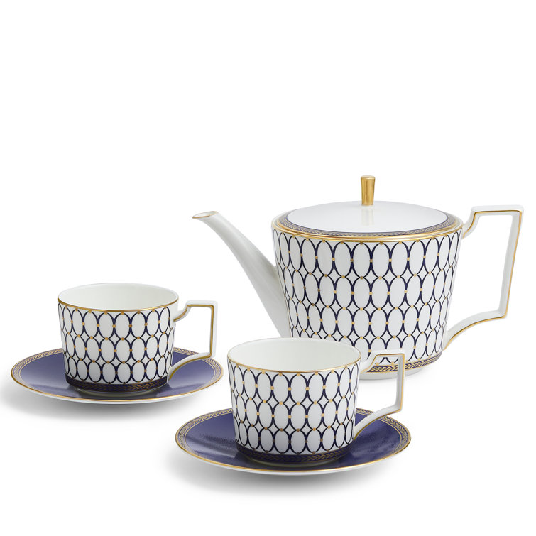 Navy and Gold Geometric 5-Piece Teapot Set