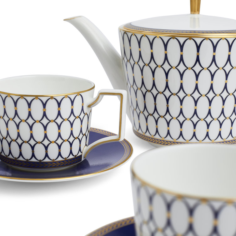 Navy and Gold Geometric 5-Piece Teapot Set