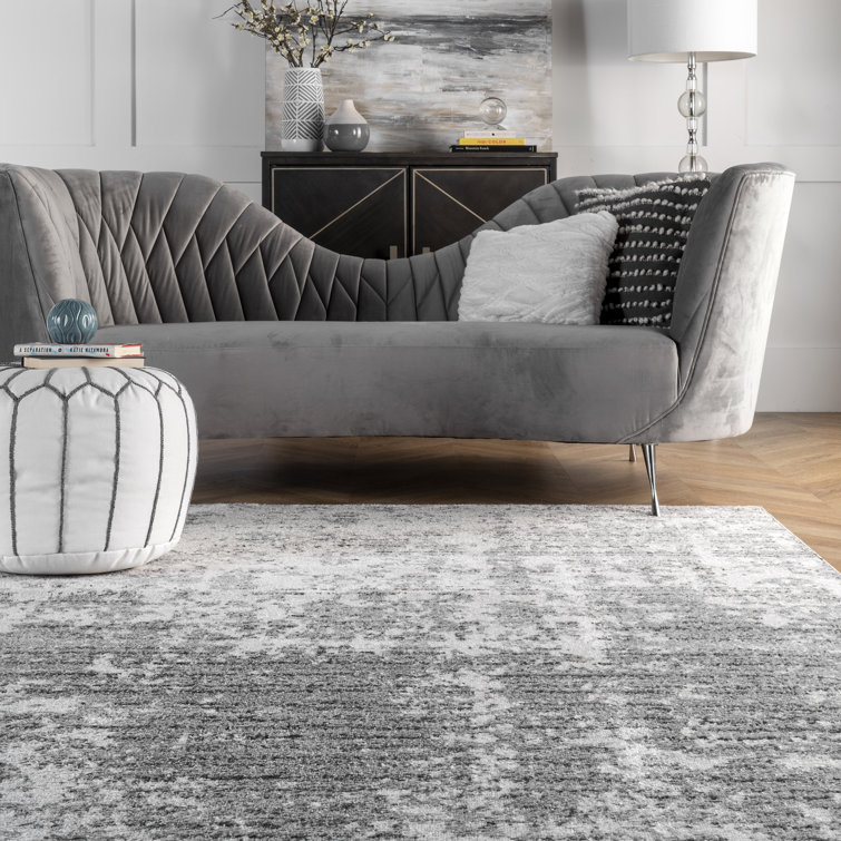 Elysian Clouds Abstract Gray Synthetic 5' x 8' Area Rug