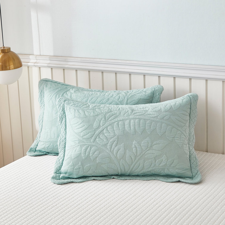 Standard Pistachio Green Cotton Embroidered Pillow Shams
