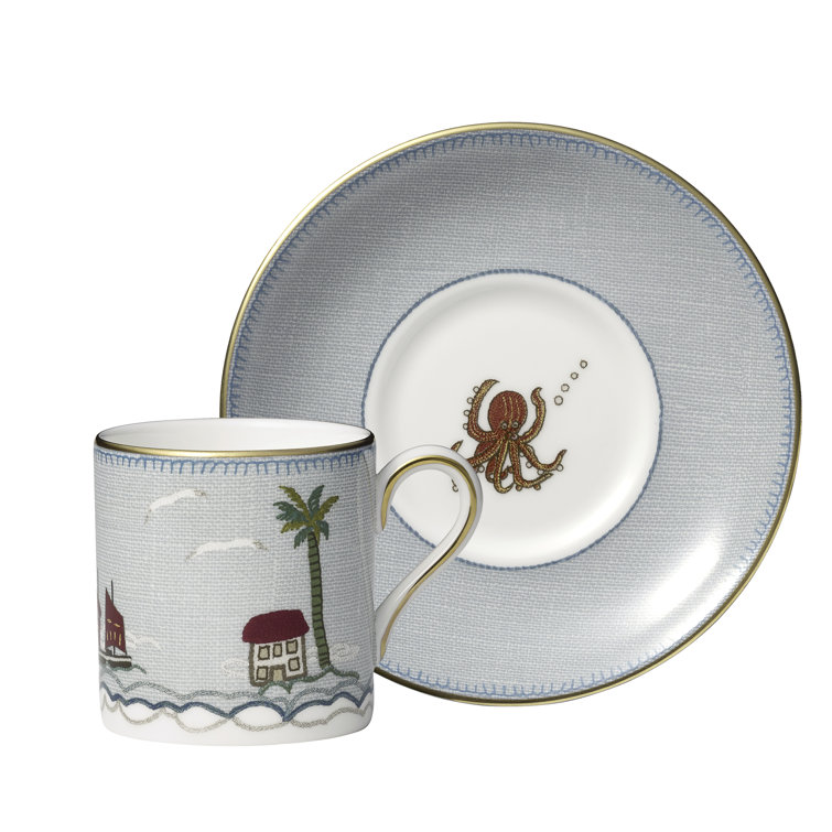 Coastal Blue Porcelain Espresso Cup and Saucer Set