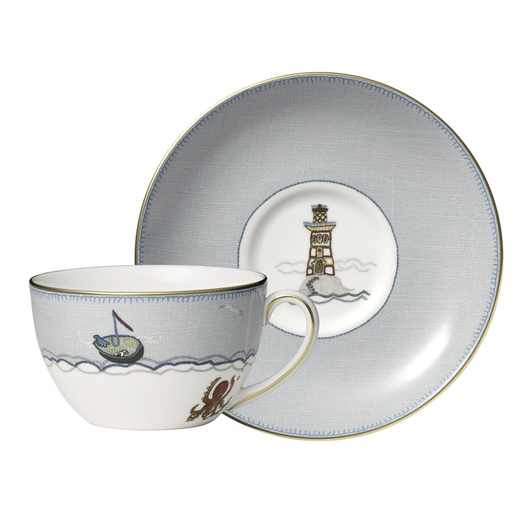 Pale Blue and Gold Sailor's Farewell Breakfast Cup & Saucer Set