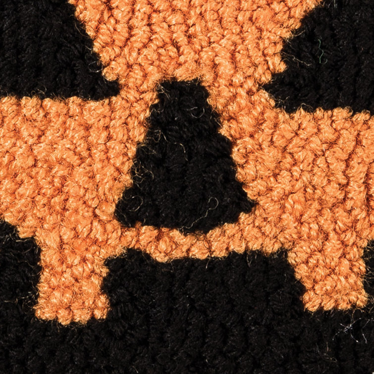 Petite Orange and Black Jack-O-Lantern Hooked Throw Pillow