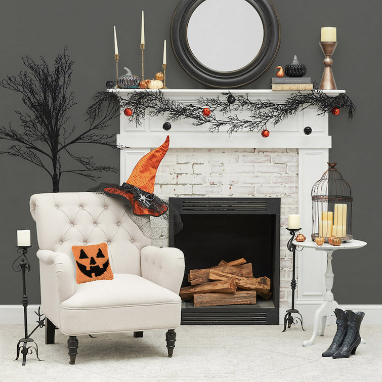 Petite Orange and Black Jack-O-Lantern Hooked Throw Pillow