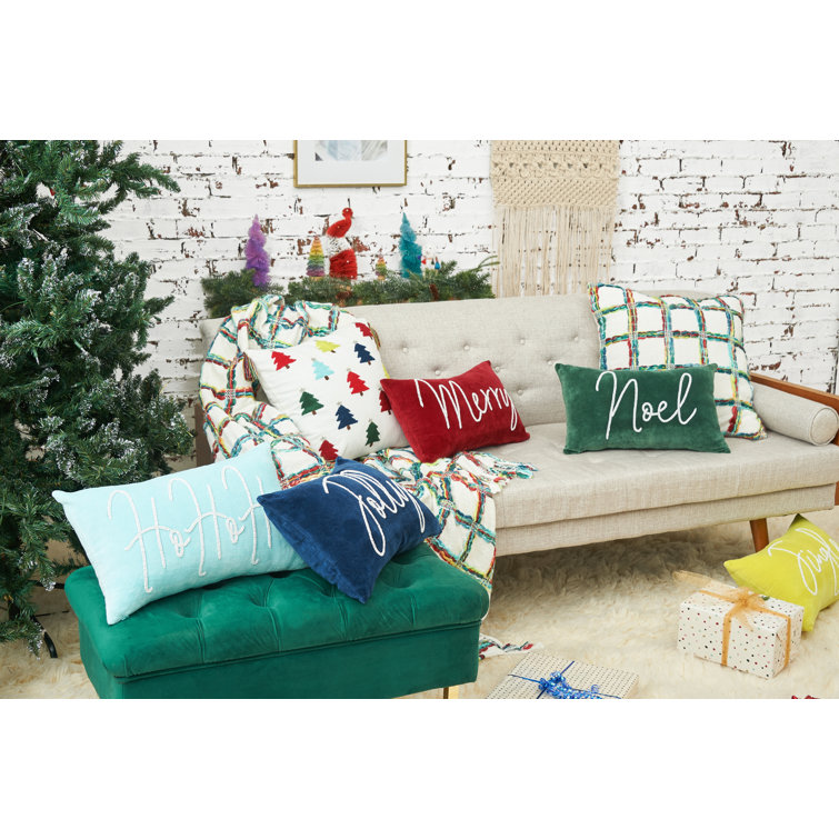 Red Velvet Merry Christmas Lumbar Throw Pillow
