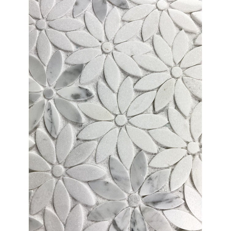 Calacatta White 12" x 12" Marble Flower Mosaic Wall Tile