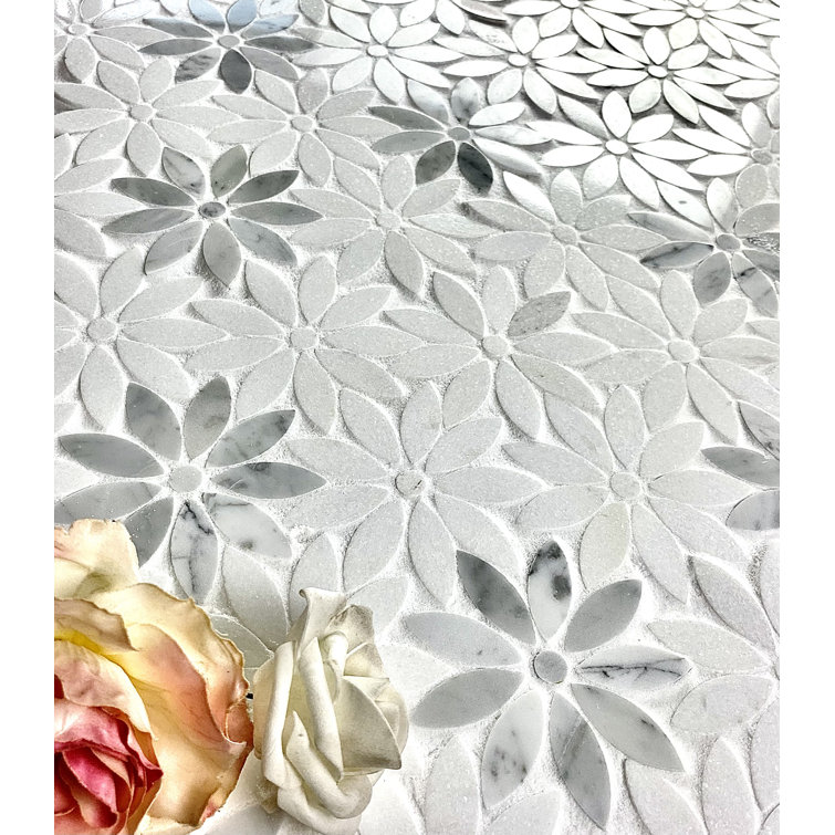 Calacatta White 12" x 12" Marble Flower Mosaic Wall Tile