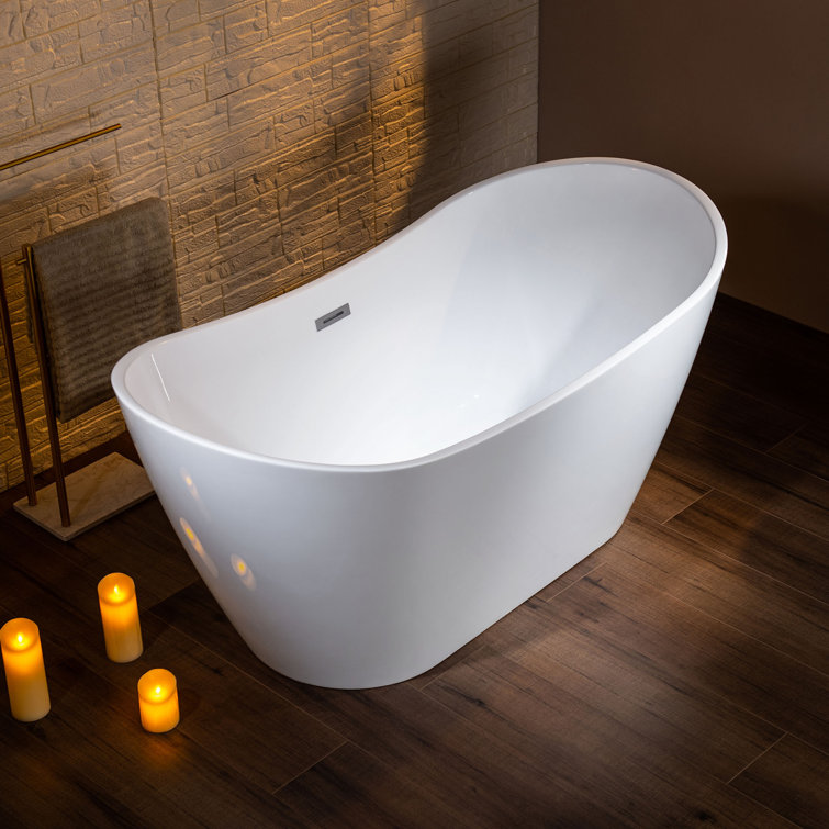 White Oval Freestanding Acrylic Bathtub with Brushed Gold Finish