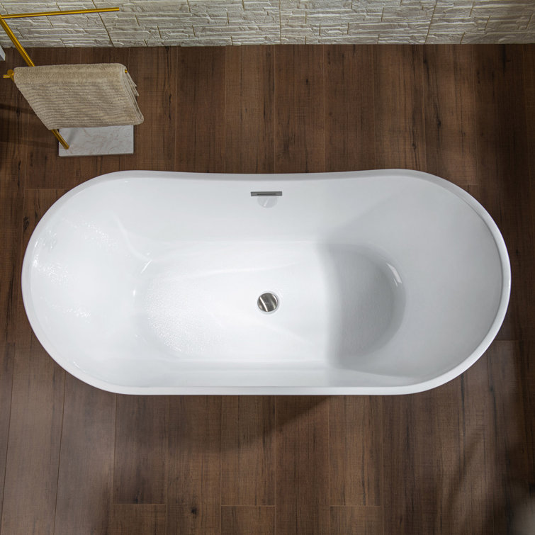 White Oval Freestanding Acrylic Bathtub with Brushed Gold Finish