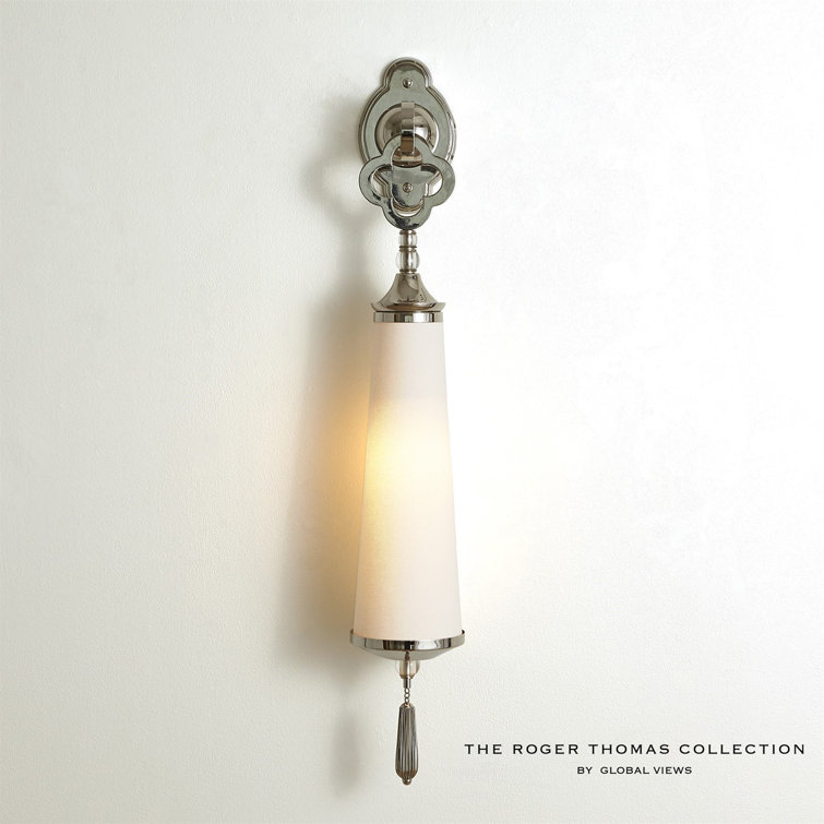 Quatrefoil Nickel-Plated Solid Brass Sconce with White Fabric Shade