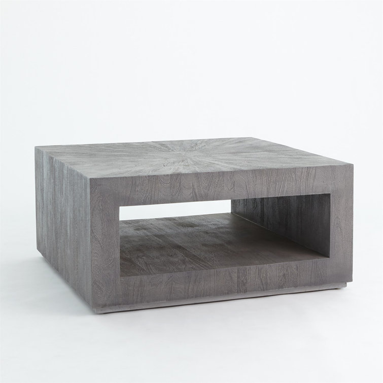 Grey Sandblasted Square Wood Coffee Table with Starburst Marquetry