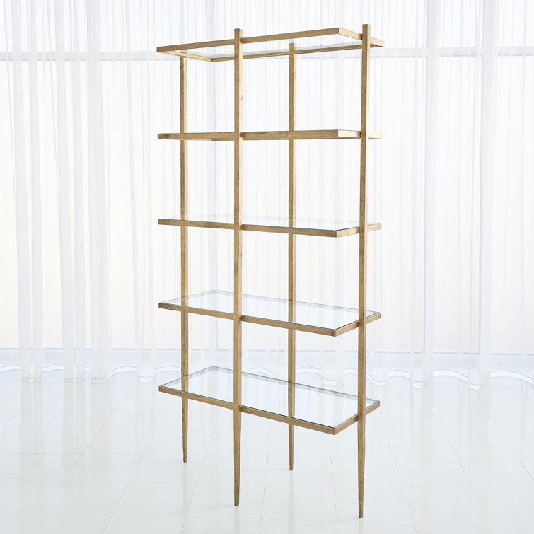 Antique Gold Iron Frame 5-Tier Glass Shelf Etagere