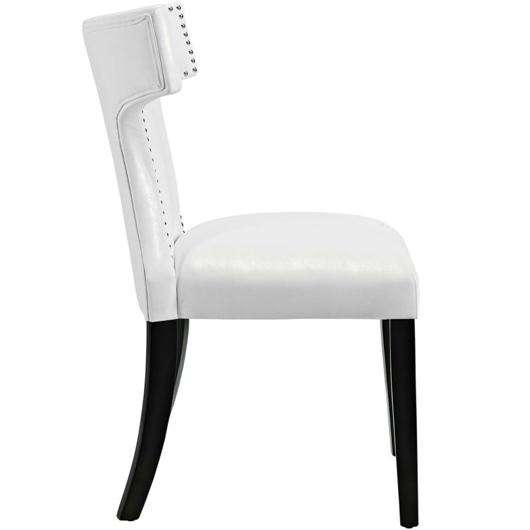 Elegant White Faux Leather Hourglass Dining Chair with Nailhead Trim