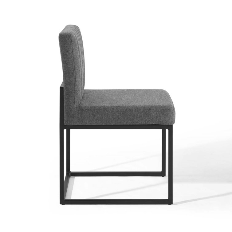 Charcoal Black Channel-Tufted Upholstered Metal Side Chair