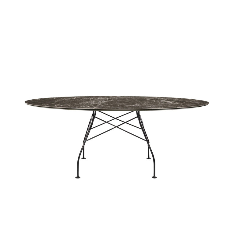 Elegant Oval Marble Dining Table with Matte Black Steel Base