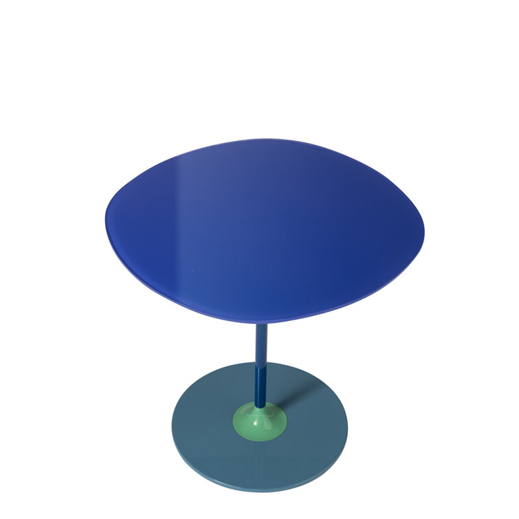 Blue Round Metal and Glass Side Table